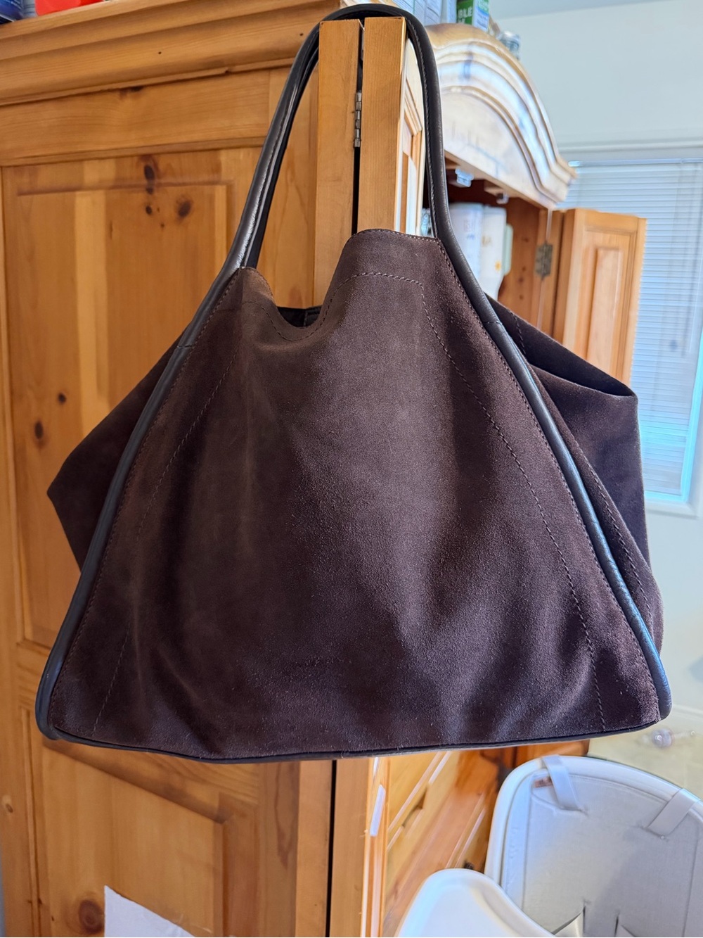Classic Suede Tote Bag - Dark Brown